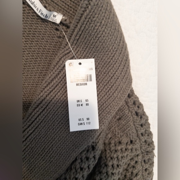 NWT Abercrombie Textural Stitch Belted Shawl Collar Cardigan Olive Green Size M - Picture 10 of 13